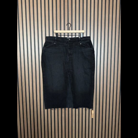 New Reformation Jean Skirt 34 Jagger Black Pencil Denim Stretch Leg Slit Midi